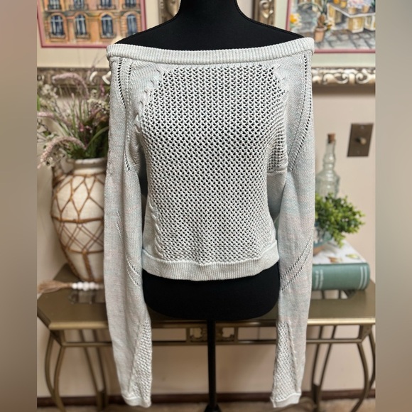 LULULEMON BE PRESENT MARLED COASTAL BLUE CROPPED OVERSIZED KNIT SWEATER SZ L- XL - Picture 3 of 12